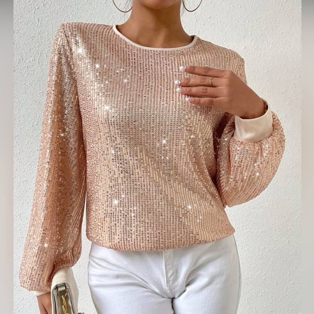 SHEIN - Champagne Sequin Long Sleeve Top - size M - NWOT
